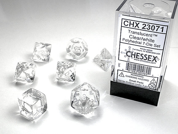 Chessex Dice: Translucent Polyhedral Set Clear/White (7)