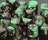 Chessex Dice: Gemini - 16mm D6 Black Green/Gold (12)