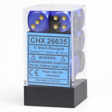 Chessex Dice: Gemini - 16mm D6 Black Blue Gold/Black (12)
