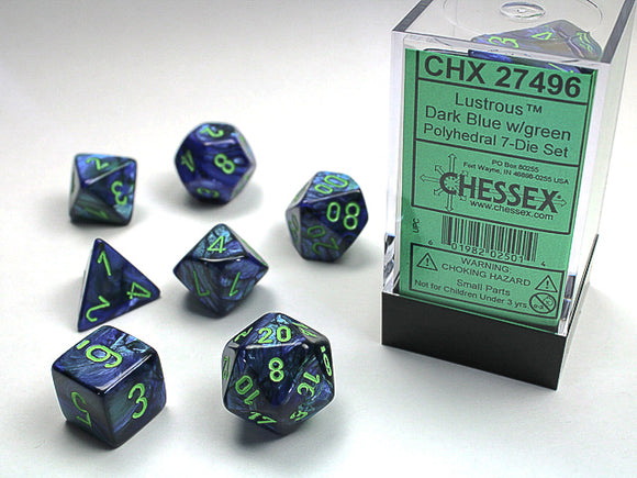 Chessex Dice: Lustrous Polyhedral Set  Dark Blue/Green (7)