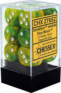 Chessex Dice: Vortex - 16mm D6 Dandelion/White (12)