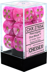 Chessex Dice: Vortex - 16mm D6 Pink/Gold (12)