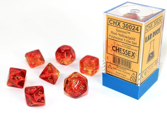 Chessex Dice: Gemini Polyhedral Set Red/Yellow/Gold (7)