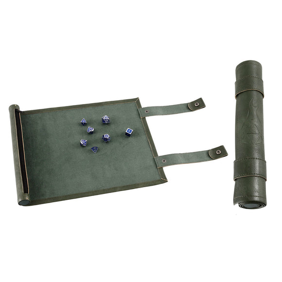 Scroll Dice Tray with Dice Storage - Green