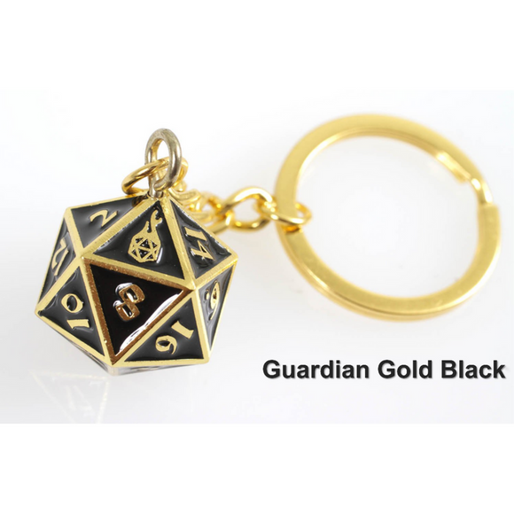 Fob of Fate D20 Keychain - Guardian Gold Black
