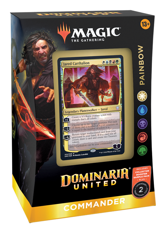 Magic: the Gathering - Dominaria United Commander Deck - Painbow. Colors for the deck are WUBRG! White, Blue, Black, Red and Green!