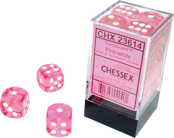 Chessex Dice: Translucent - 16mm D6 Pink/White (12)