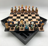 Chess Set - Cats & Dogs Resin Chessmen on Black/Maple Chest