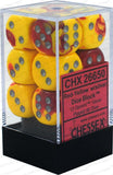 Chessex Dice: Gemini - 16mm D6 Red Yellow/Silver (12)