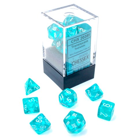 Chessex Dice: Translucent Mini Polyhedral Set Teal/White (7)