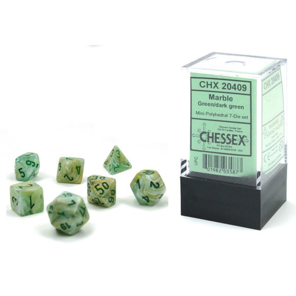 Chessex Dice: Marble Mini Polyhedral Set Green/Dark Green (7)