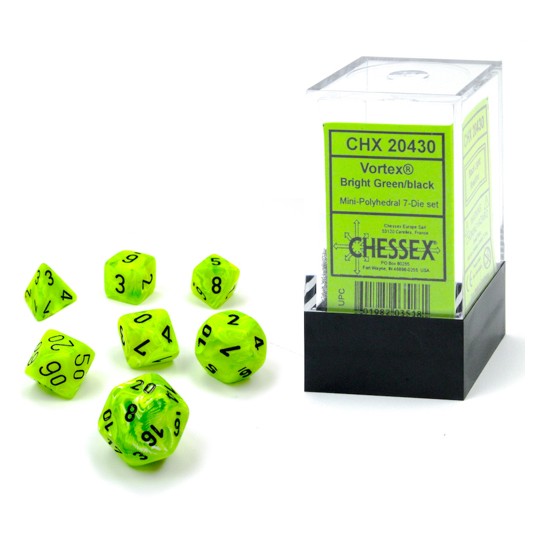 Chessex Dice: Vortex Mini Polyhedral Set Bright Green/Black (7)