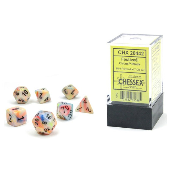 Chessex Dice: Festive Mini Polyhedral Set Circus/Black (7)