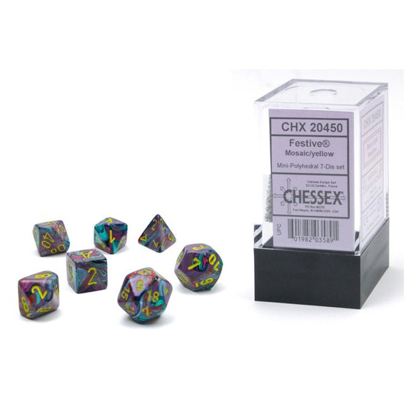 Chessex Dice: Festive Mini Polyhedral Set Mosaic/Yellow (7)