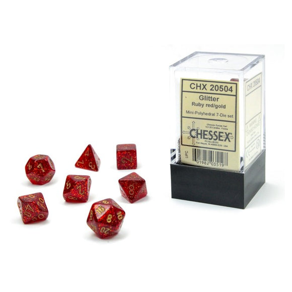 Chessex Dice: Glitter Mini Polyhedral Set Ruby/Gold (7)