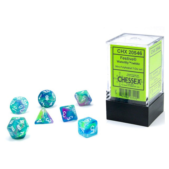 Chessex Dice: Festive Mini Polyhedral Set Waterlily/White (7)