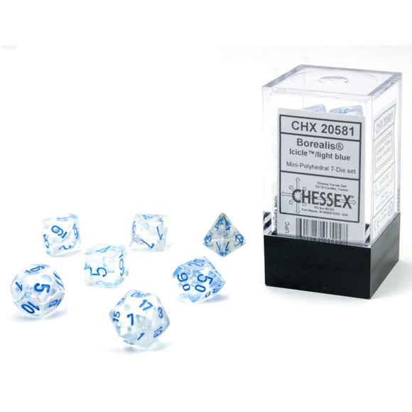 Chessex Dice: Borealis Mini Polyhedral Set Luminary Icicle/Light blue (7)