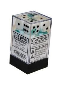 Chessex Dice: Gemini - 16mm D6 White Teal/Black (12)