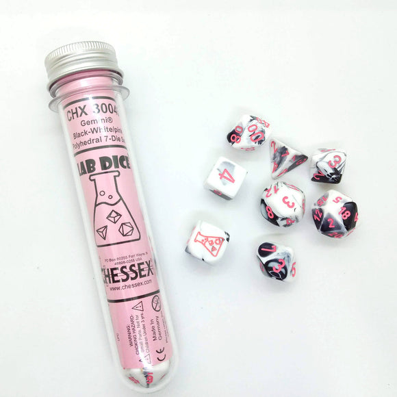 Chessex Dice: Gemini Polyhedral Set Set Black-White/pink (7)