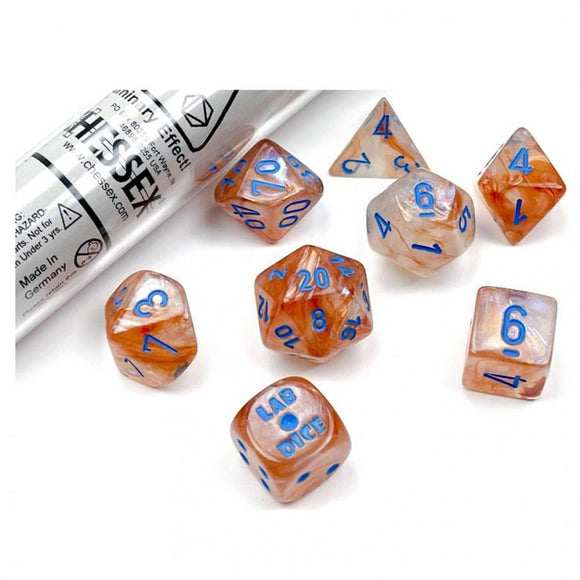 Chessex Lab Dice: Luminary Polyhedral Rose Gold/Light Blue (7)
