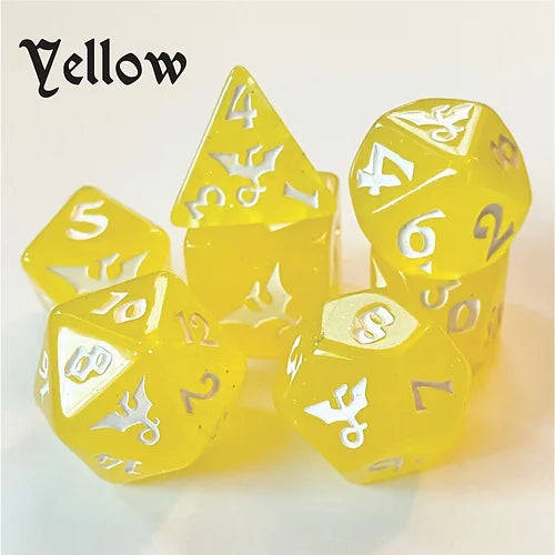 Black Oak Dice: Glitterwing Dragon Yellow Polyhedral Set (7)