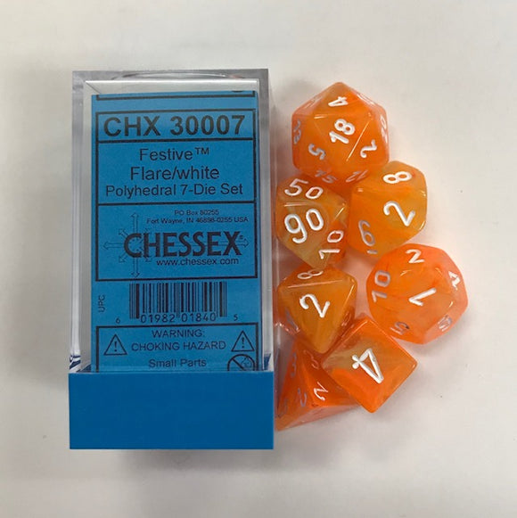 Chessex Dice: Festive Polyhedral Set Flare/White (7)