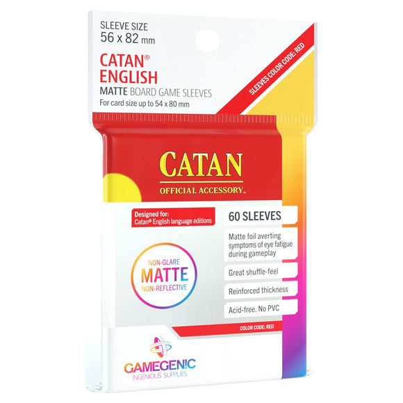 GameGenic MATTE Catan-Sized Sleeves 56 x 82 mm - Red