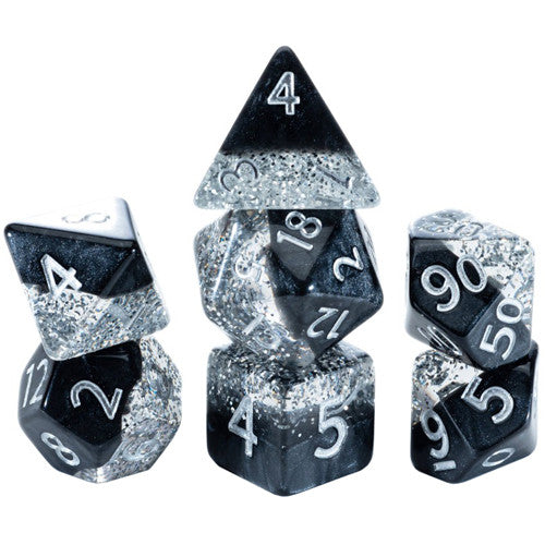 Halfsies Dice: Glitter Black (7 Polyhedral Dice Set)
