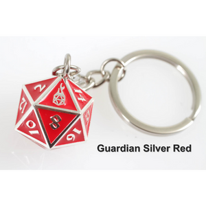 Fob of Fate D20 Keychain - Guardian Silver Red