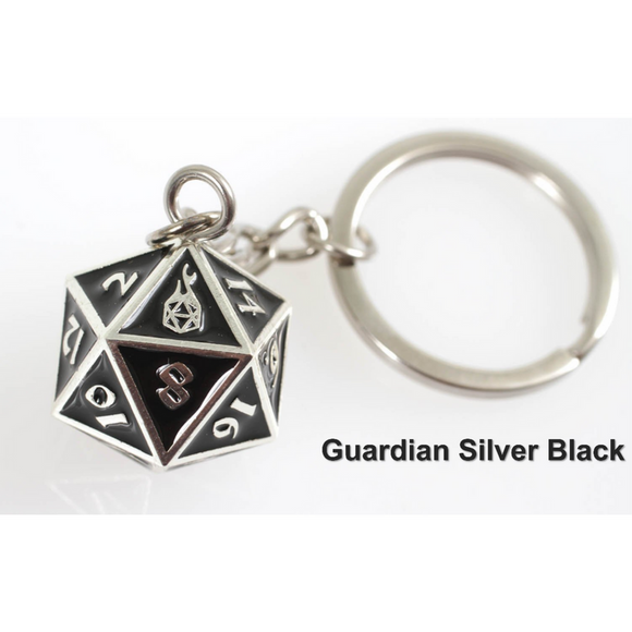 Fob of Fate D20 Keychain - Guardian Silver Black