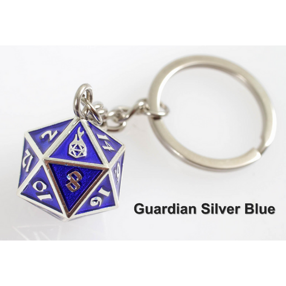 Fob of Fate D20 Keychain - Guardian Silver Blue