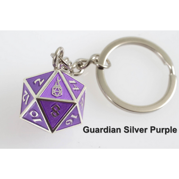 Fob of Fate D20 Keychain - Guardian Silver Purple