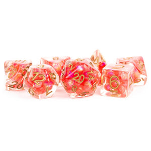 Metallic Dice Games: 16mm Resin Poly Dice Set - Pearl Red with Copper Numbers (7)