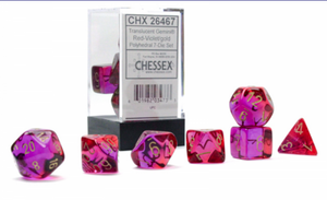 Chessex Dice: Gemini - Polyhedral Translucent Red-Violet/Gold 7-Die Set