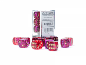 Chessex Dice: Gemini - 16mm D6 Translucent Red-Violet/Gold (12)