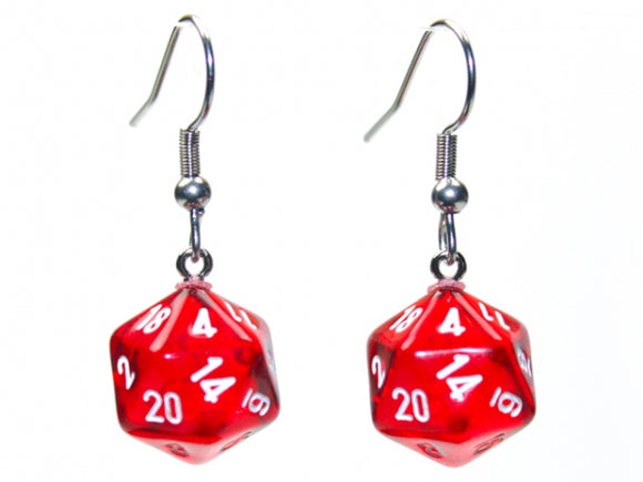 Chessex Dice: Hook Earrings - Translucent Red Mini-Poly d20 Pair