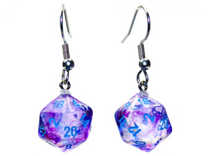 Chessex Dice: Hook Earrings - Nebula Nocturnal Mini-Poly d20 Pair
