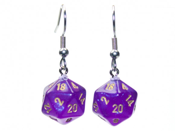 Chessex Dice: Hook Earrings - Borealis Royal Purple Mini-Poly d20 Pair