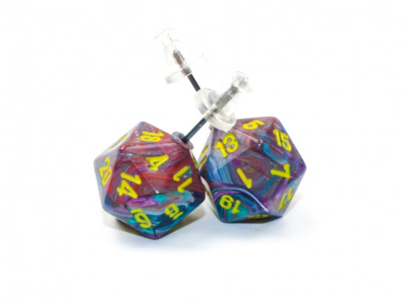 Chessex Dice: Stud Earrings - Festive Mosaic Mini-Poly d20 Pair