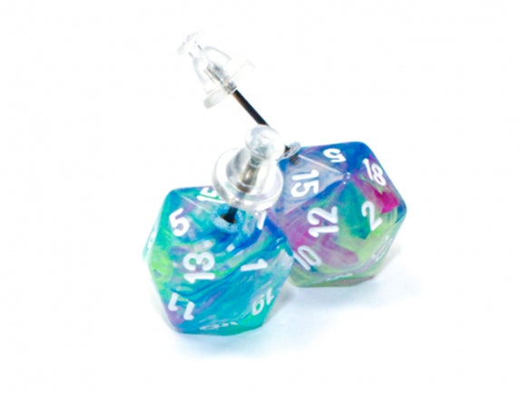 Chessex Dice: Stud Earrings - Festive Waterlily Mini-Poly d20 Pair