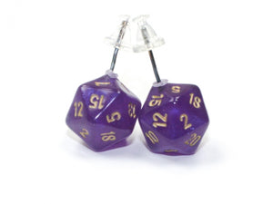Chessex Dice: Stud Earrings - Borealis Royal Purple Mini-Poly d20 Pair