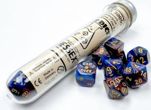 Chessex Dice:  Lustrous Polyhedral Azurite/gold (7)