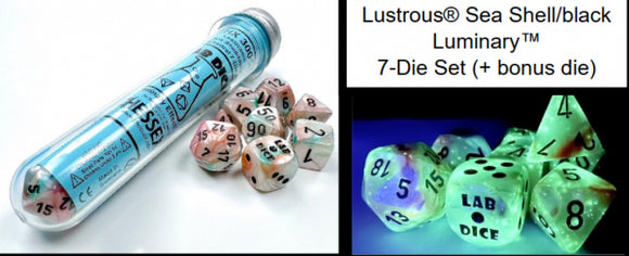 Chessex Dice:  Lustrous Polyhedral Sea Shell/Black Luminary (7)