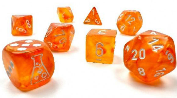 Chessex Dice: Borealis Polyhedral Blood Orange/White Luminary (7)