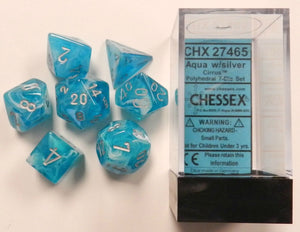 Chessex Dice: Cirrus Polyhedral Set Aqua/Silver (7)