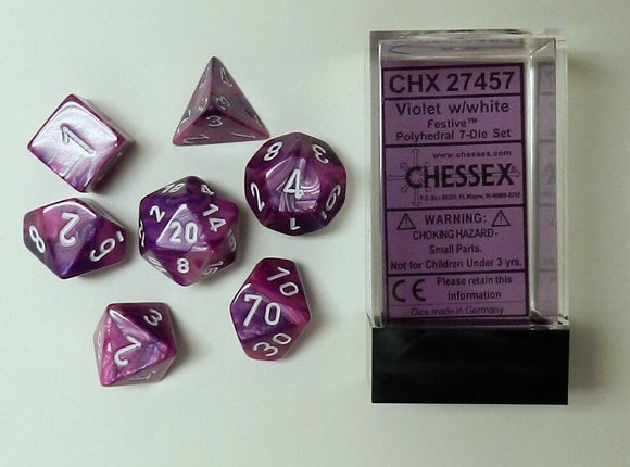 Chessex Dice: Festive Polyhedral Set Violet/White (7)